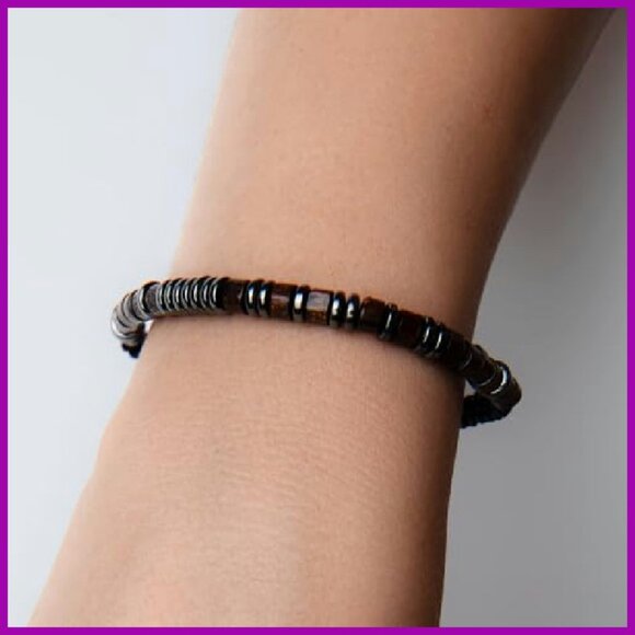 Handmade Adjustable Morse Code Bracelet Wood Hematite Beads Religious Gift - Picture 7 of 7